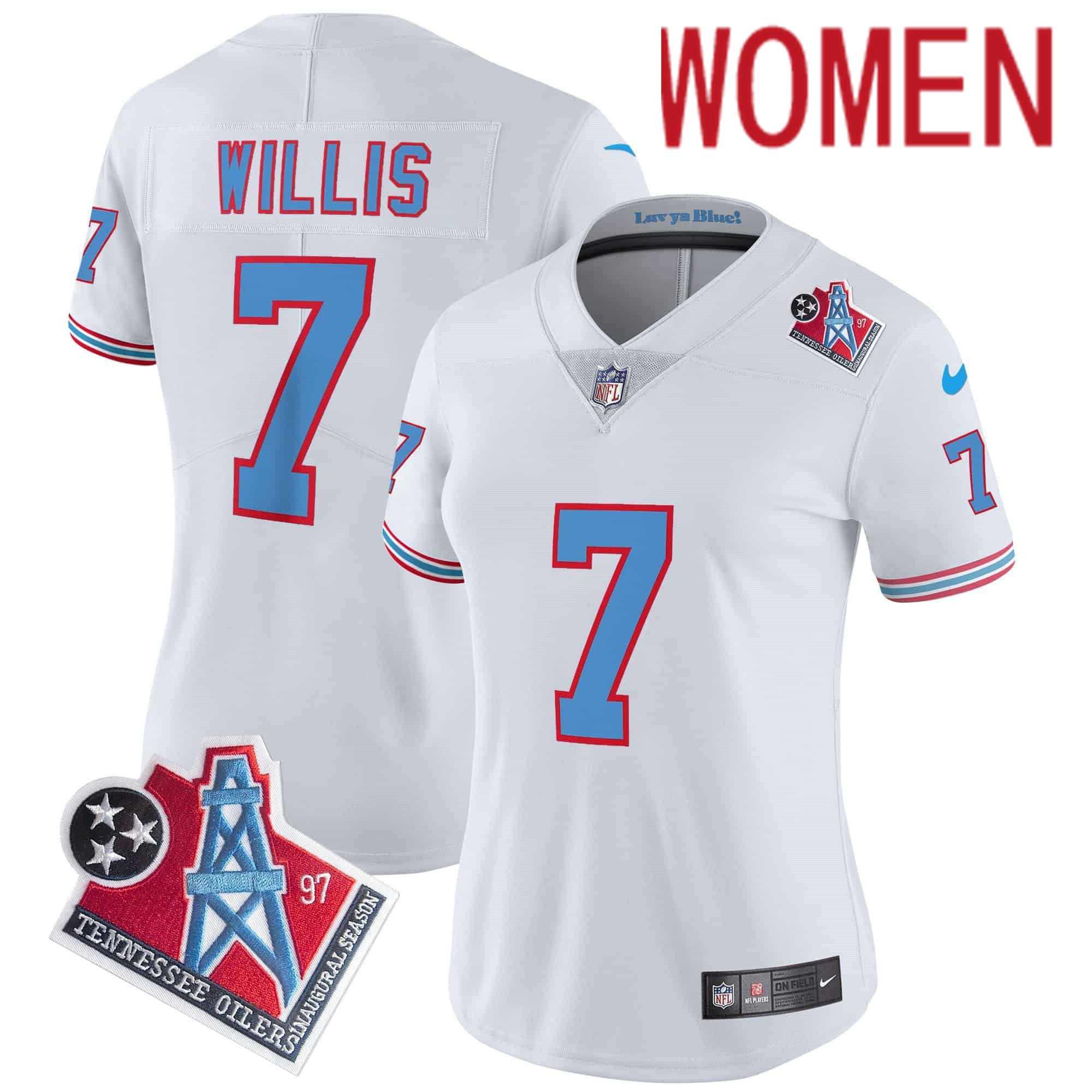 Women Tennessee Titans #7 Willis White 1997 Throwback 2024 Nike Limited Vapor NFL Jersey->women nfl jersey->Women Jersey
